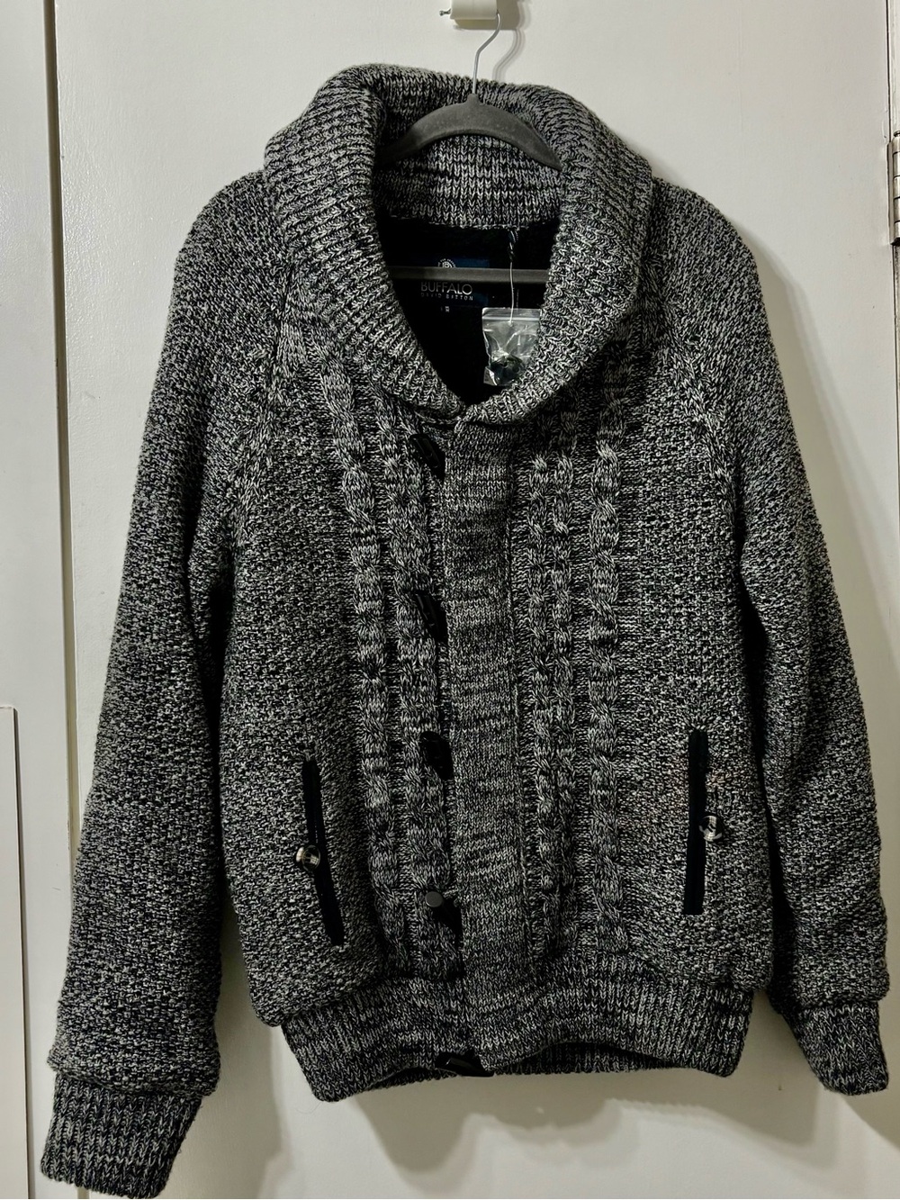 Buffalo David Bitton Men's Shawl Collar Cardigan - Charcoal Gray
